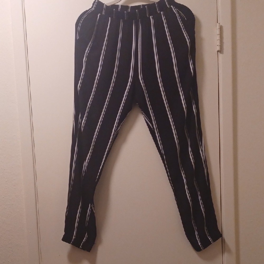 Black and White Striped Women's Trousers